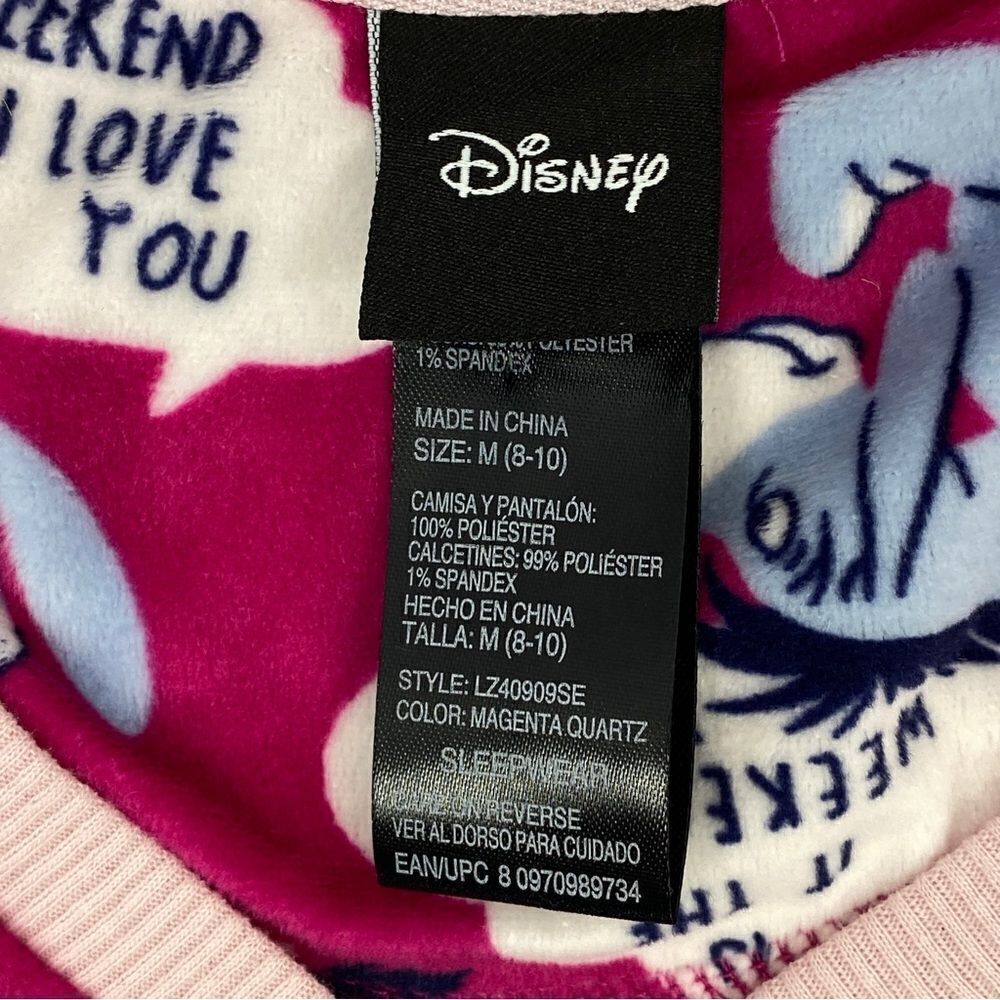 Disney‎ Eeyore Velour Lounge Sleep Shirt Pink Medium Long Sleeve Pullover - Picture 9 of 11